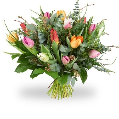 Bestel hier uw voorjaarsboeket met bonte Tulpen!