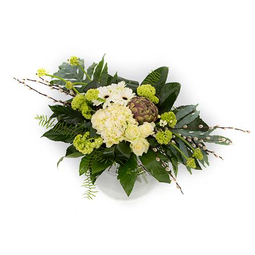 Bladboeket met witte bloemen